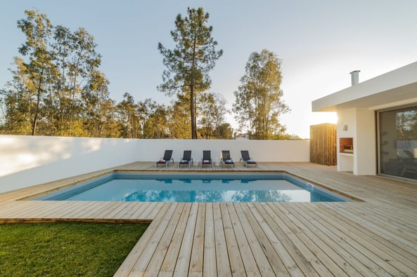 wood decking around inground pool